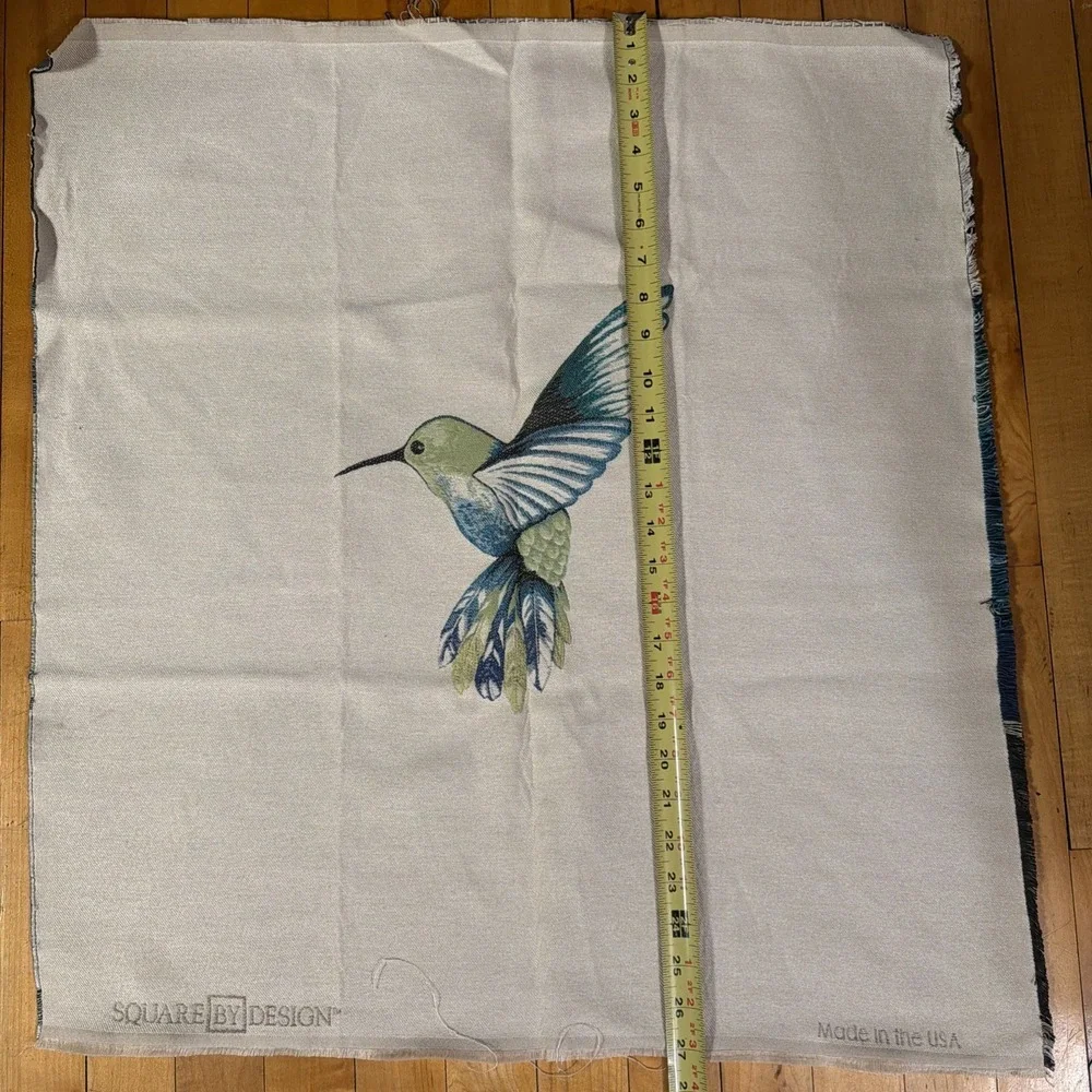 Square by Design Hummingbird  Woven Fabric Panel Embroidered Craft. New. Tan